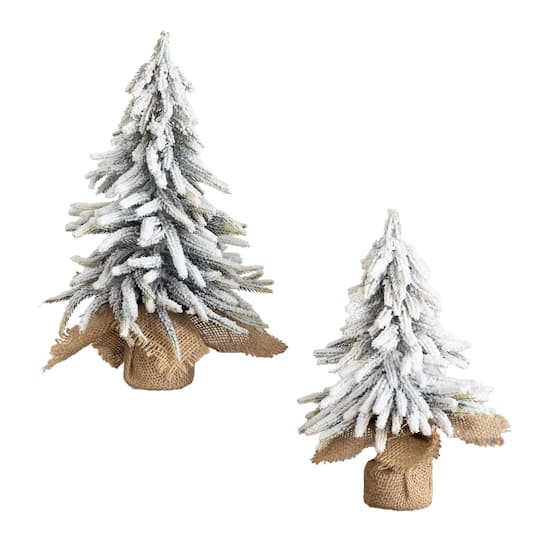 Nearly Natural Unlit Green Artificial Mini Flocked Christmas Tree with Burlap Base Set